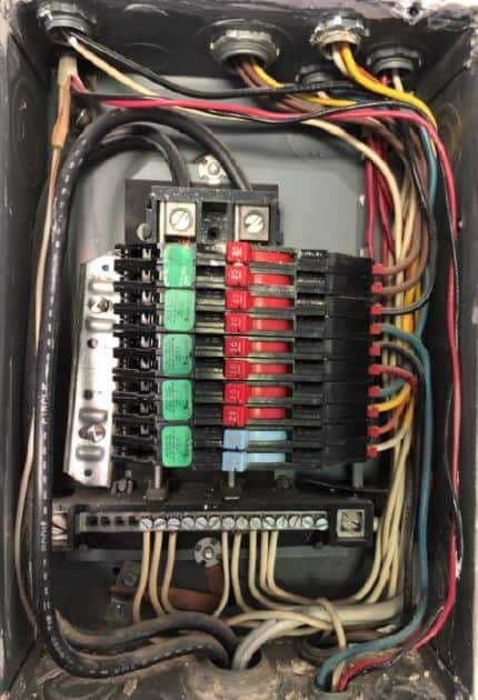 electrical panel with circuit breakers showing