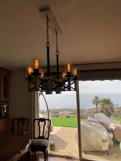 chandelier hanging in kitchen